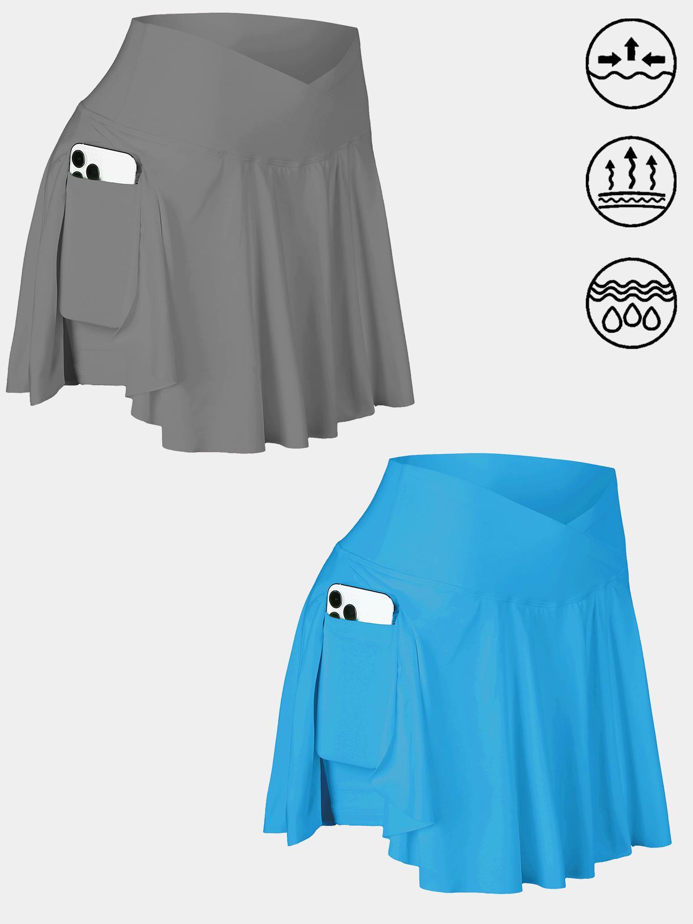 Women's Solid Color V Waist Sports Skirt, Breathable Sweat Absorbing Tennis Skirt, Ladies Sportswear for Summer, Clothing, Skort With Pockets