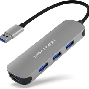Meanhigh USB 3.0 HUB, Four-Port USB Adapter for Laptops, Multi-Port Splitter for PC, Compatible with Macbook Pro, Imac, Hp, Dell, Asus, U Disk, External HDD