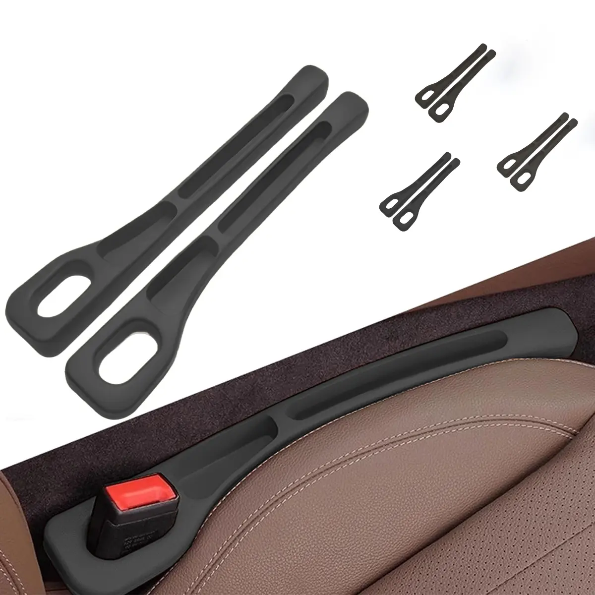 Car Seat Gap Filler Set of 2, Soft Foam Multifunctional Seat Side Gap Filler with Organizer & Hook Function, 3in1 Gap Stopper Universal Fit Car SUV Truck Fill The Gap Between Seat & Console