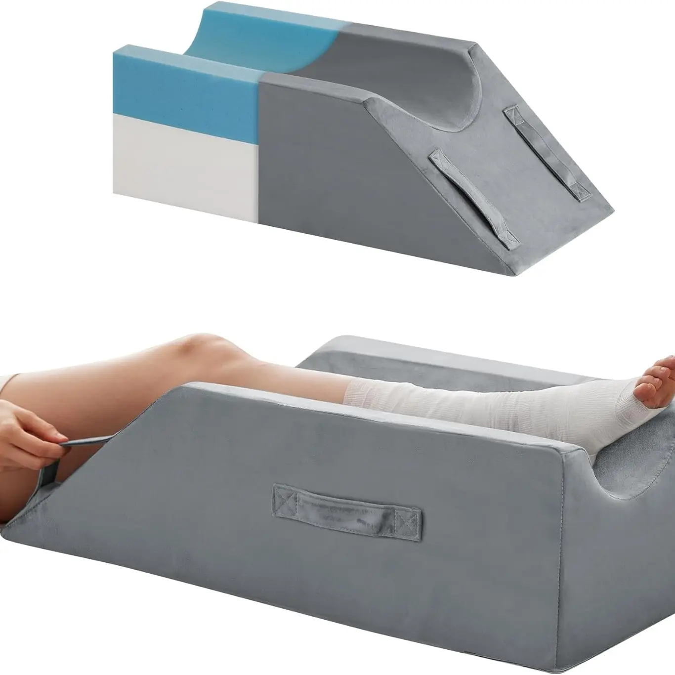 Leg Pillow Elevation Blood Circulation, Wedge Pillow for Legs Swelling, Knee Pillow Wedge Post Surgery, Leg Elevation Pillows for After Surgery, Memory Foam Foot Leg Elevating Pillow, Grey
