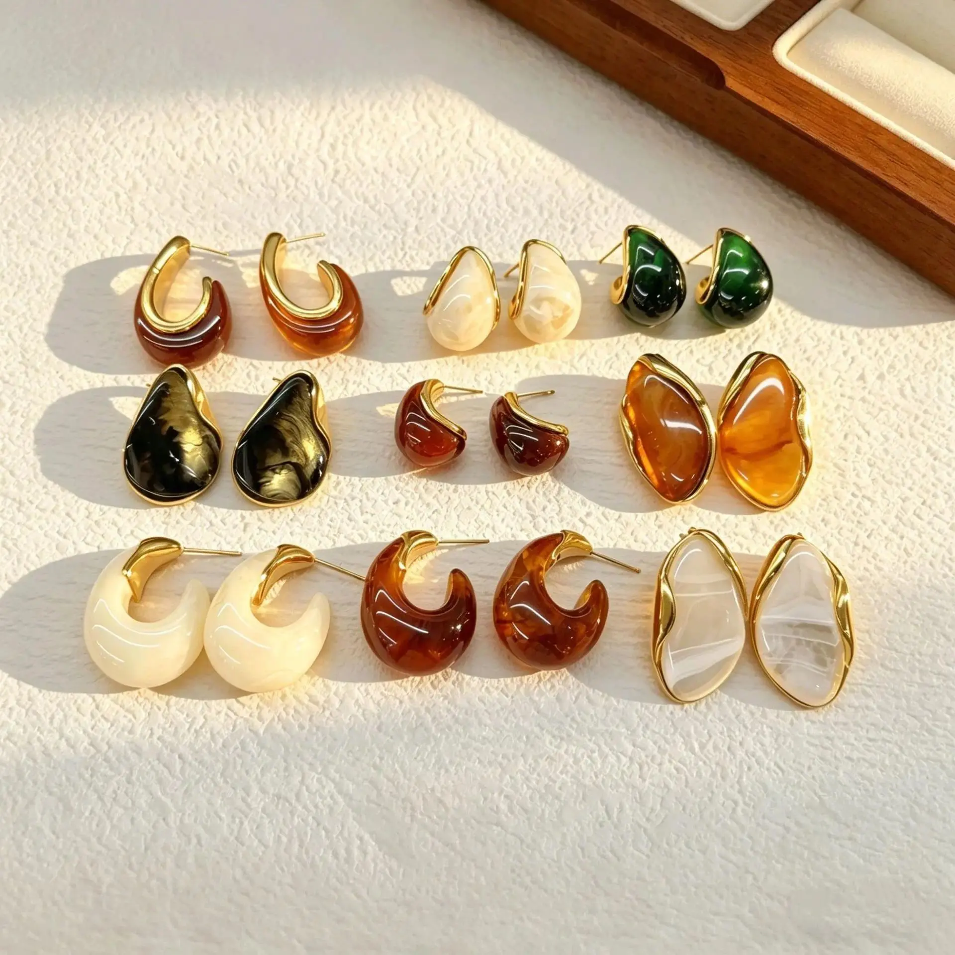 Coranda Women's 18K Gold Plated Stainless Steel Irregular Resin Amber Earrings Fashion Jewelry Gift