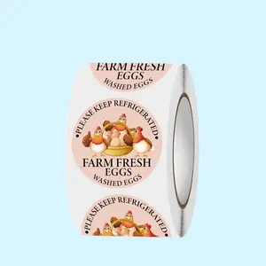 200pcs Round Fresh Farm Eggs Stickers, 4cm Self-Adhesive Washable Labels for Chicken Quail Egg Packaging, Ideal for Food Marking