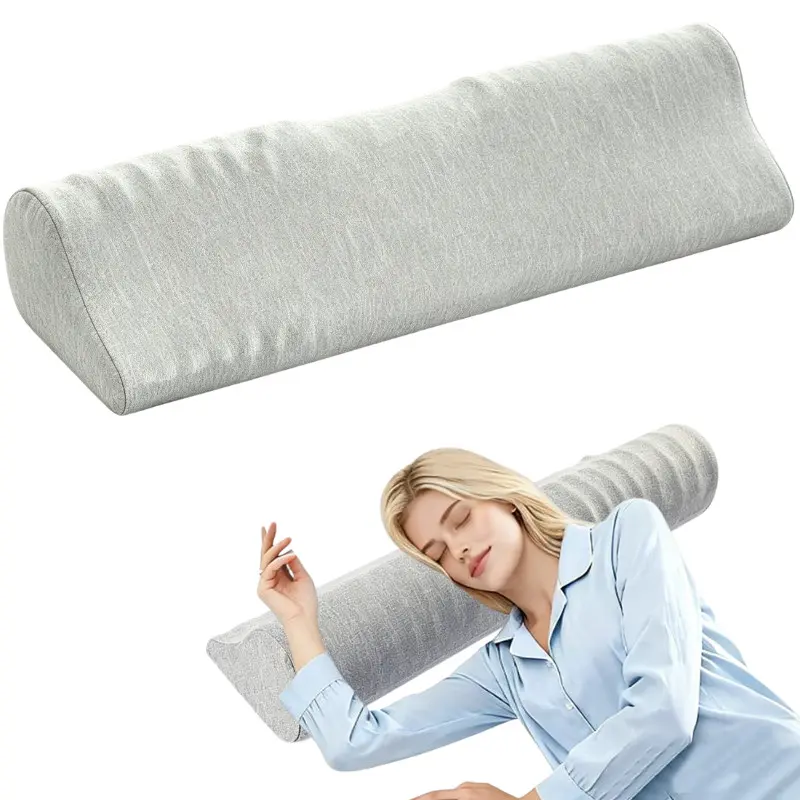 Long Cylindrical Water Drop Shape Support Pillow,Long Semi Roll Neck Pillow, Skin Friendly Knit Cover Cylinder Sleep Cushion, Ergonomic Contour Neck Support Pillow, Comfort Bed Rest Neck Pillow, Portable Semi Cylindrical Pillow for Indoor Bedroom Daily