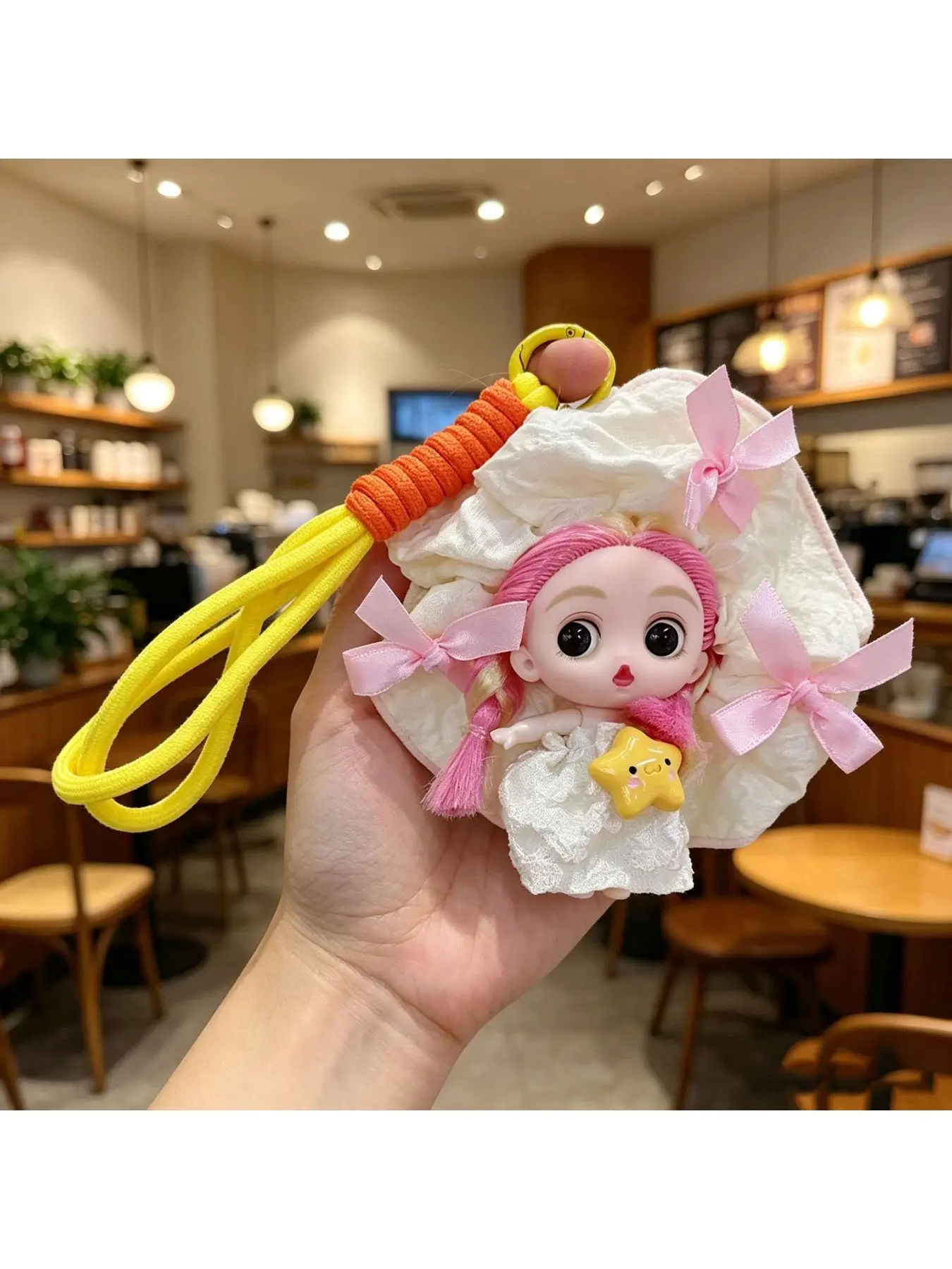 Cute plush phone charms, trendy doll plush keychains