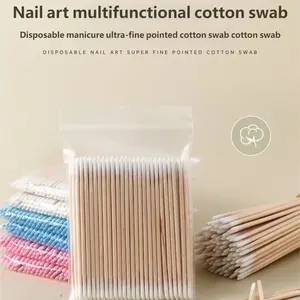 300pcs 100pcs Dual-Head Soft Cotton Swabs Cleansing Beauty Nail Wood Stick Cleaning Rods, Wooden Tip Detail Correction Tool, Manicure Oil Remover Tips