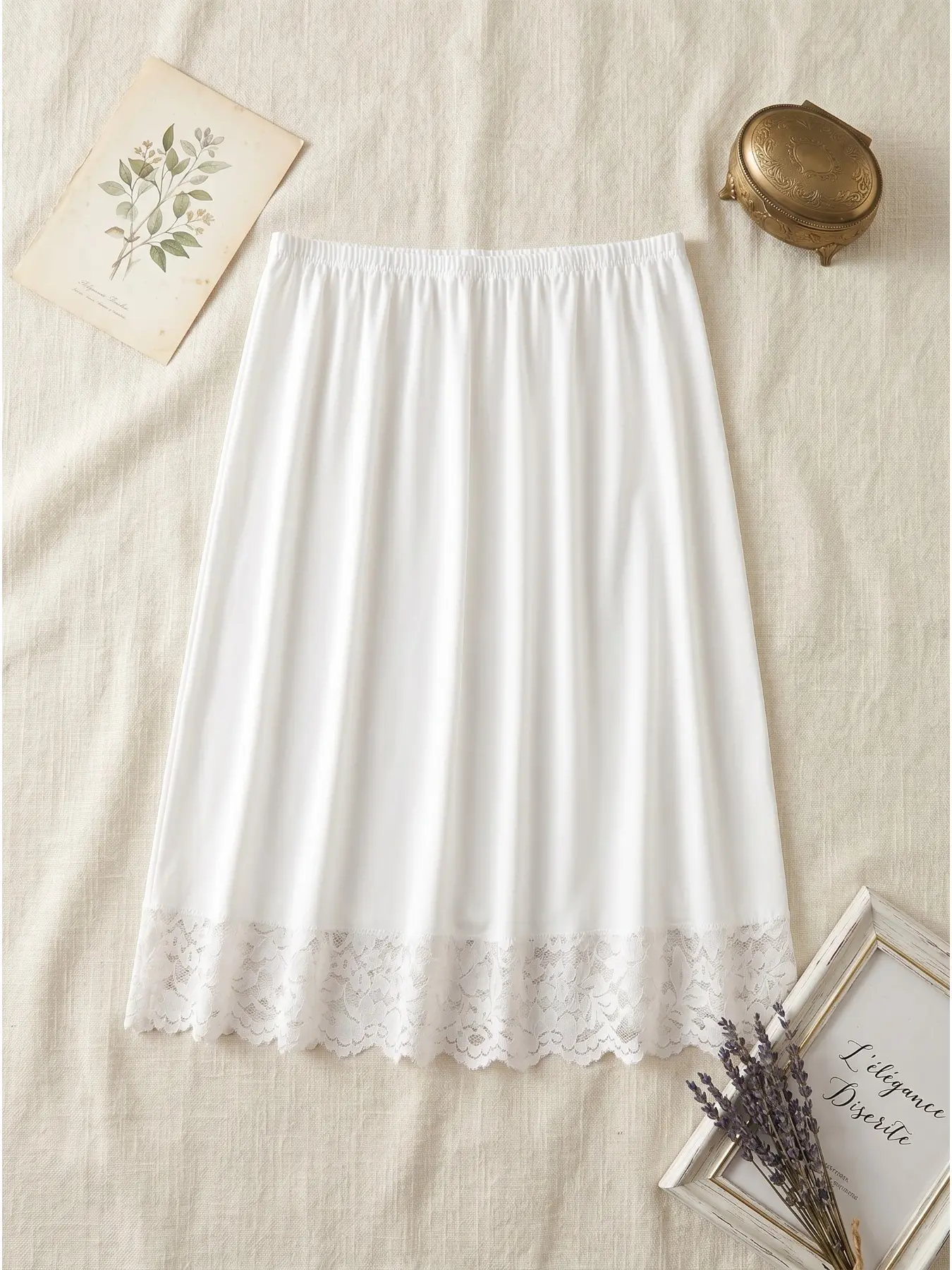 women Satin Half Slip Skirt, Lace Trim Anti See-through Underskirt, Elastic Waist Soft Silky Innerwear Petticoat Bottoms for Women