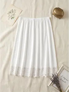 women Satin Half Slip Skirt, Lace Trim Anti See-through Underskirt, Elastic Waist Soft Silky Innerwear Petticoat for Women