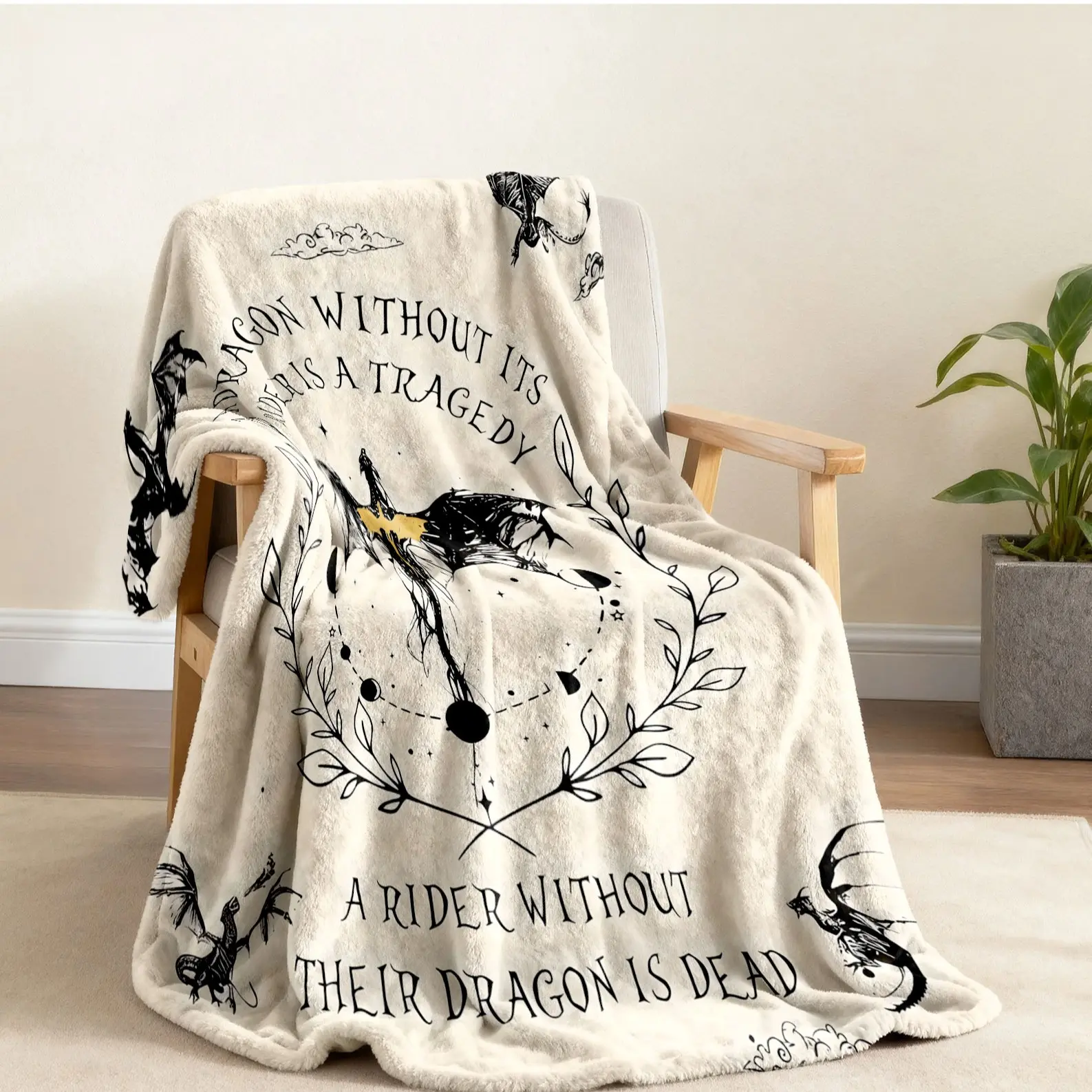 Fourth Wing Dragon Rider Quote Fleece Blanket, Flannel Slogan Blanket, Vintage Laurel Wreath Moon Phase Print, Soft Warm Flannel Nap Blanket, Fantasy Book Lover Gift, Flannel Throw Blankets