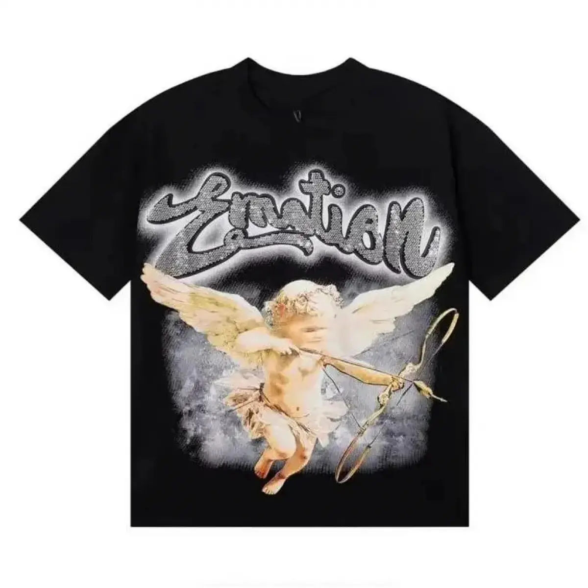 Men's & Women's Angel Print Cotton Graphic T-Shirt, Short-Sleeve Round Neck Sports Top, 2025 Trendy Emotion Design Casual Streetwear, Moisture-Wicking Undershirt, Graphic Tee, Tshirt, Cotton Graphic Tees