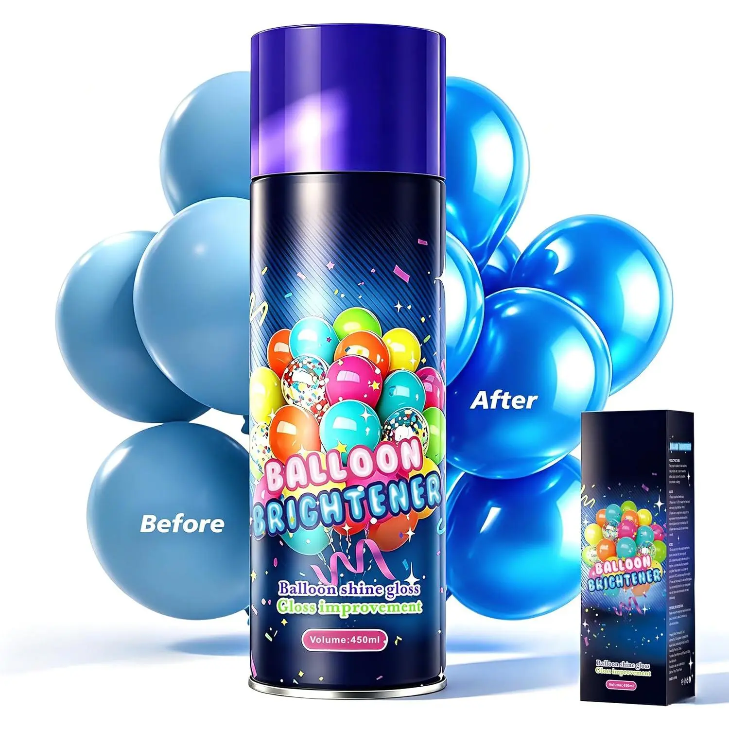Balloon Spray, High-Gloss for Latex & Foil Balloons, No or Gloves Needed, Spray for Birthday, Halloween, Wedding Decorations, Formula, 450ml