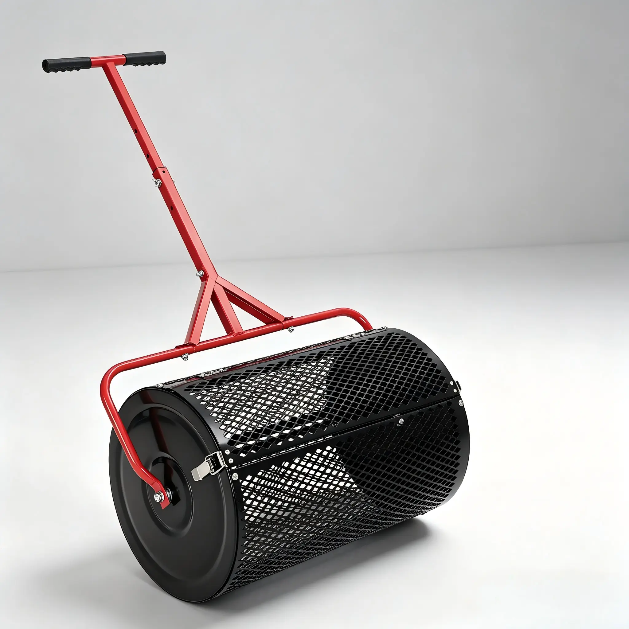 24 Inch Peat Moss Spreader, Metal Mesh Compost Spreader with Adjustable Handle, Lawn & Garden Roller for Topsoil, Manure, Fertilizer Spreading, Upgraded Side Door Lock