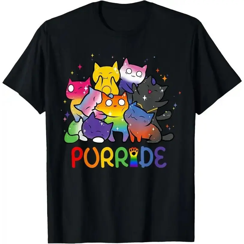 Women's 100% Cotton Short Sleeve Round Neck Soft Casual T-Shirt - Cat Pride Ally LGBT Rainbow Animal Lovers Fabric Style, Cold Machine Wash
