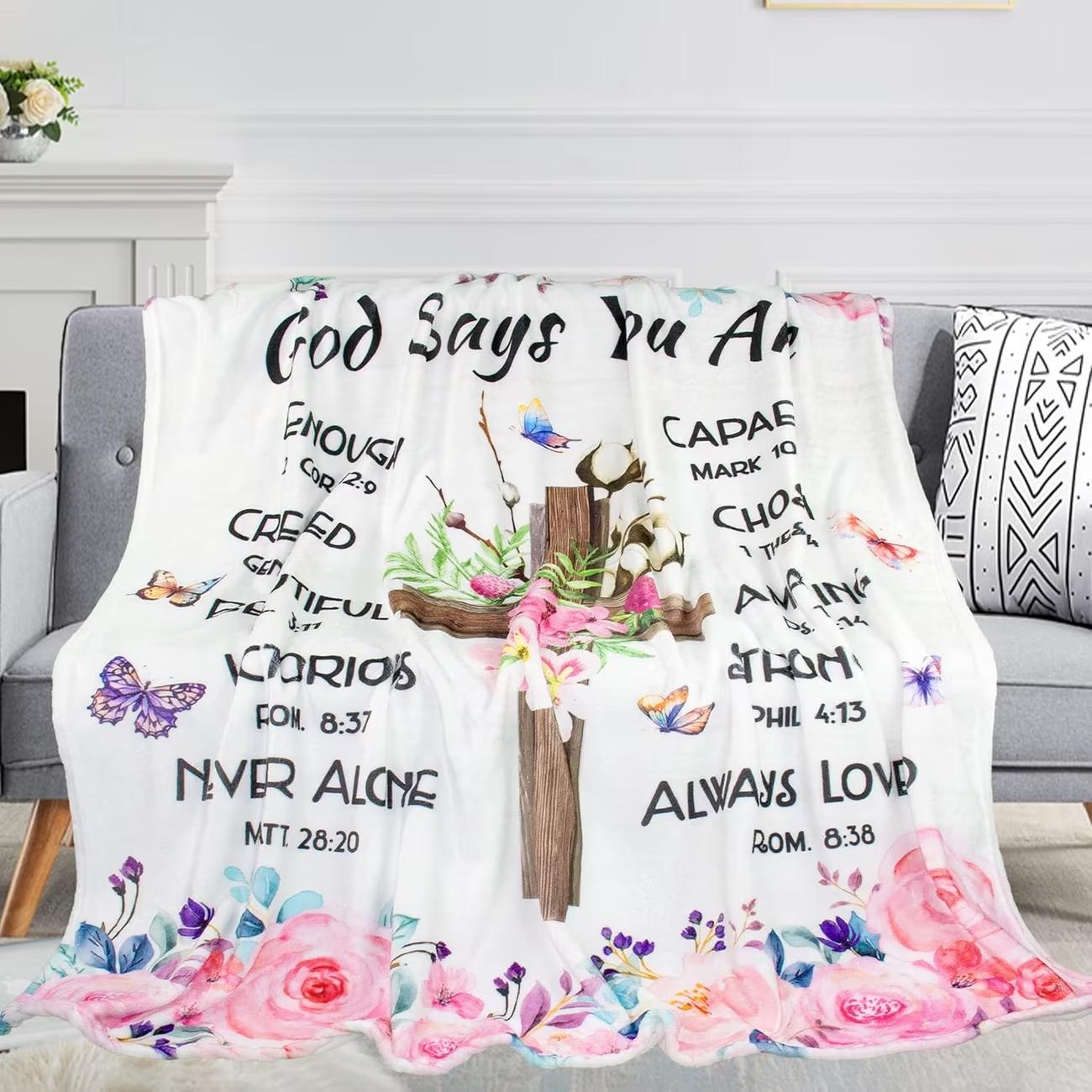 Christian Women's Ultra-Soft Polyester Flannel Blanket - Multi-Size Religious Bedspread, Machine Washable Ultrasound Print Multicolor Baptism Gift, Catholic Indoor Decor