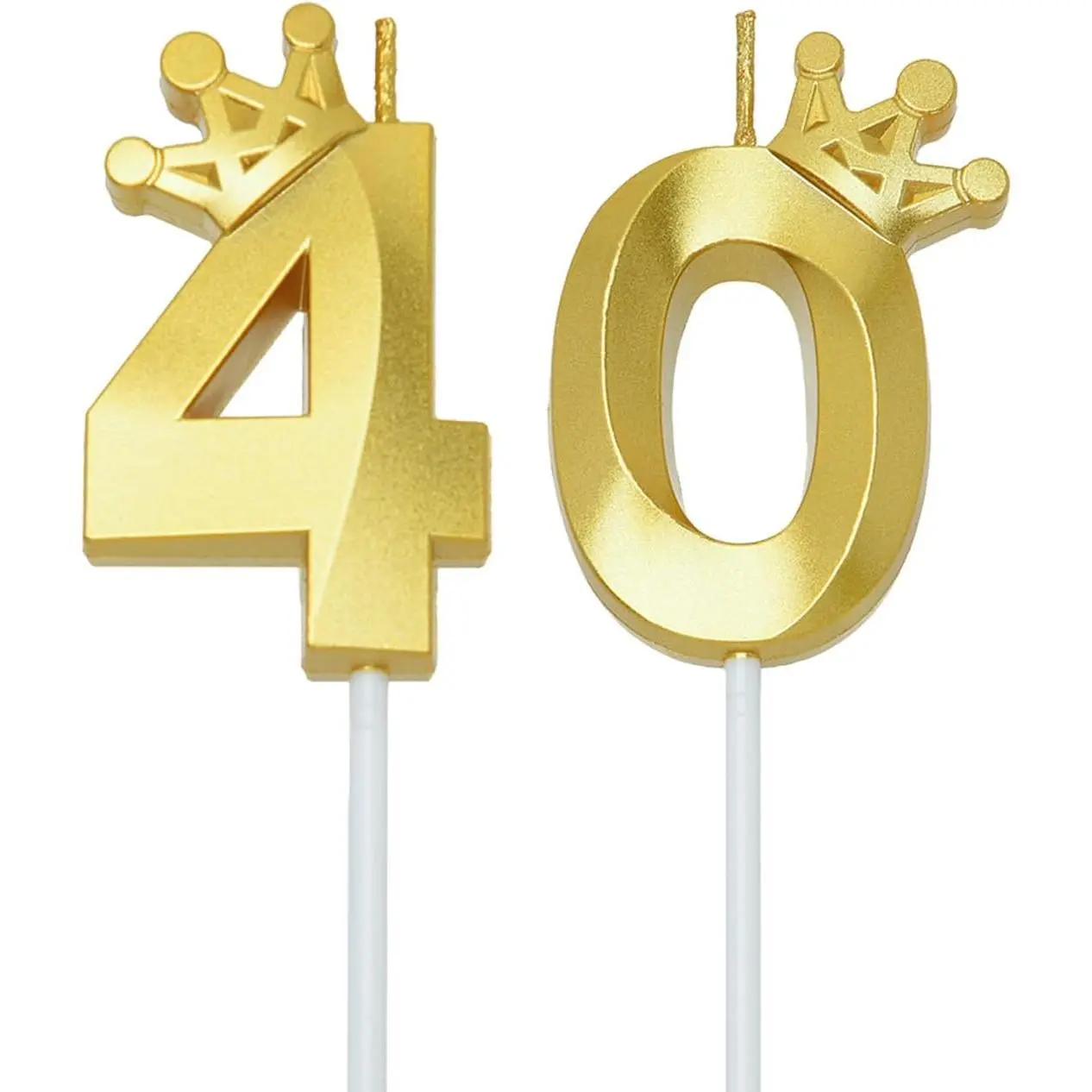 Gold 40-Numeral Smokeless Non-Toxic Paraffin Wax Cake Topper Candles - 5.12-in Total Height, 1.57-in Width Glitter Gold Birthday Cake Decoration Selfie Accessories