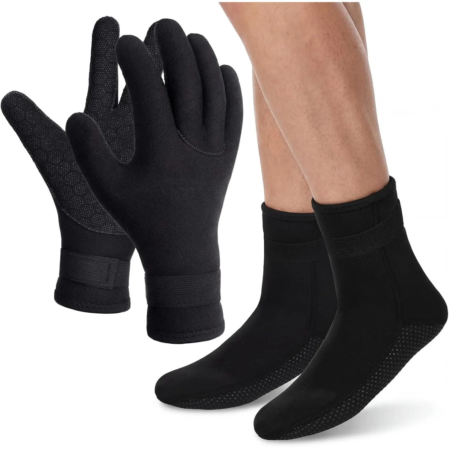 3mm Neoprene Waterproof Thermal Wetsuit Gloves and Socks with Adjustable Strap for Scuba Diving Swimming Surfing Kayaking Rafting Sand Beach Volleyball Sports