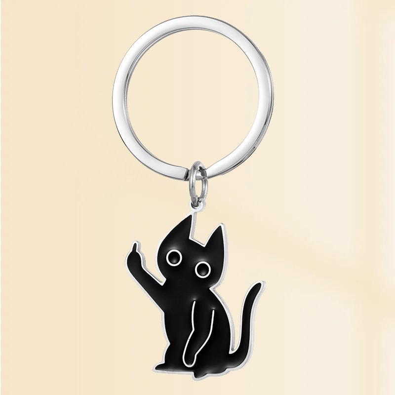 Funny Middle Finger Black Cat Keychain, Cute Sassy Cartoon Cat Stainless Steel Charm, Edgy Cat Lover Bag Accessory for Pet Owners Funny Middle Finger Black Cat Keychain, Cute Sassy Cartoon Cat Stainless Steel Charm, Edgy Cat Lover Bag Accessory for Pet Owners