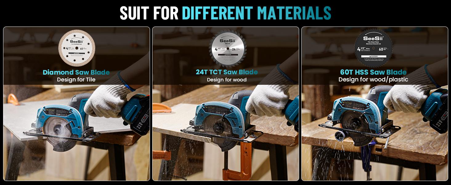 Cordless Mini Circular Saw, SeeSii 4-1/2" Electric Compact Circular Saw with 4.0Ah Battery, 5380RPM, 4 Saw Blades, Rip Guide, Max Cutting Depth 1-11/16"(90°), 1-1/8"(45°) for Wood, Plastic, Soft Metal CS410B #TikTokShopBlackFriday