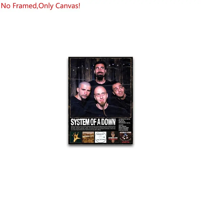 1 piece/set frameless canvas painting print poster, Classic Character Album art，System of a Down Band Poster ，a perfect gift for Music loves, ideal gift for bedroom, living room, dorm hallway, kitchen, mural, wall decoration, room decor