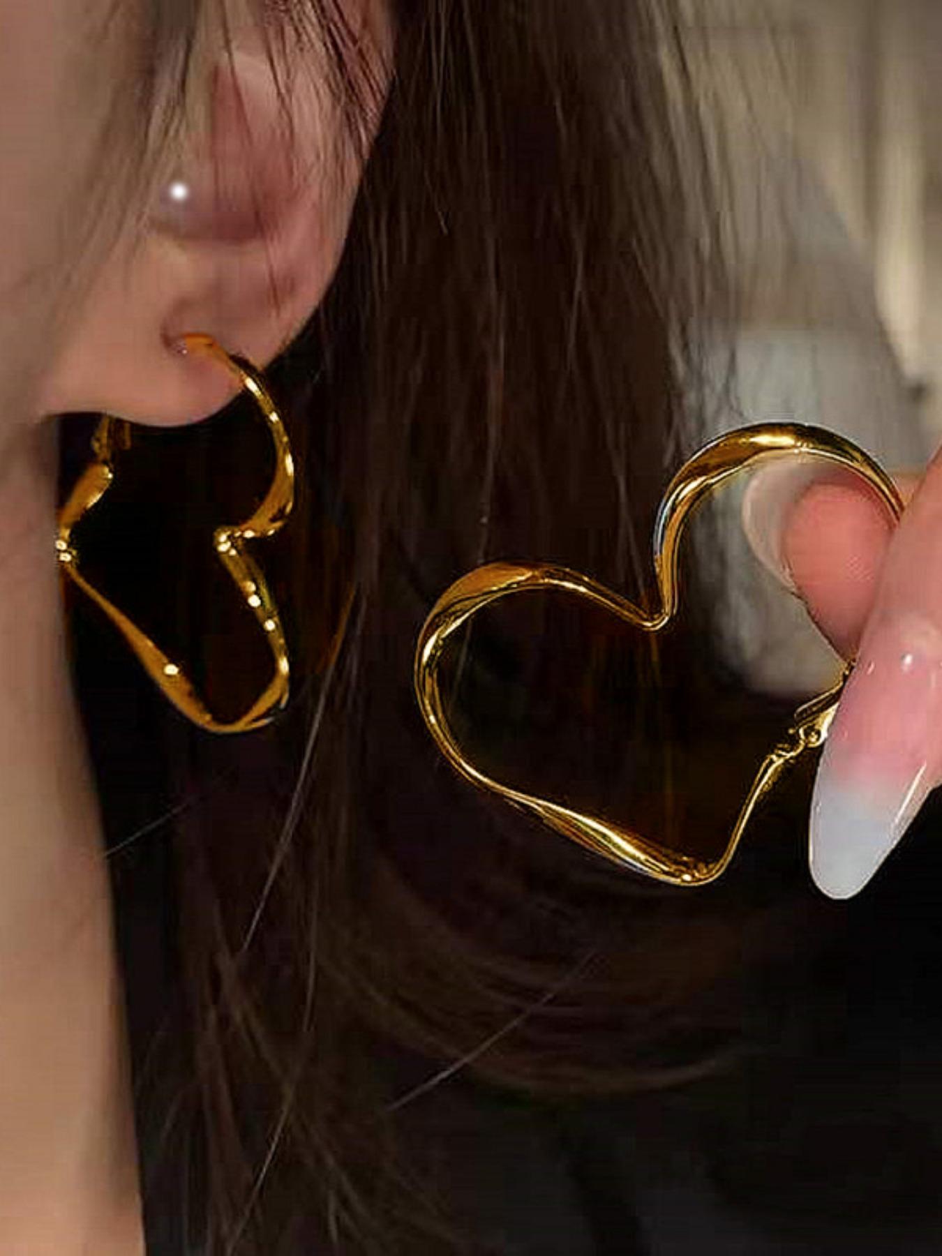 Summer 2024 Trendy Versatile Irregular Heart Design Hoop Earrings, Heart Shaped Earrings, Fashion Casual Alloy Accessories Jewelry Gift for Women