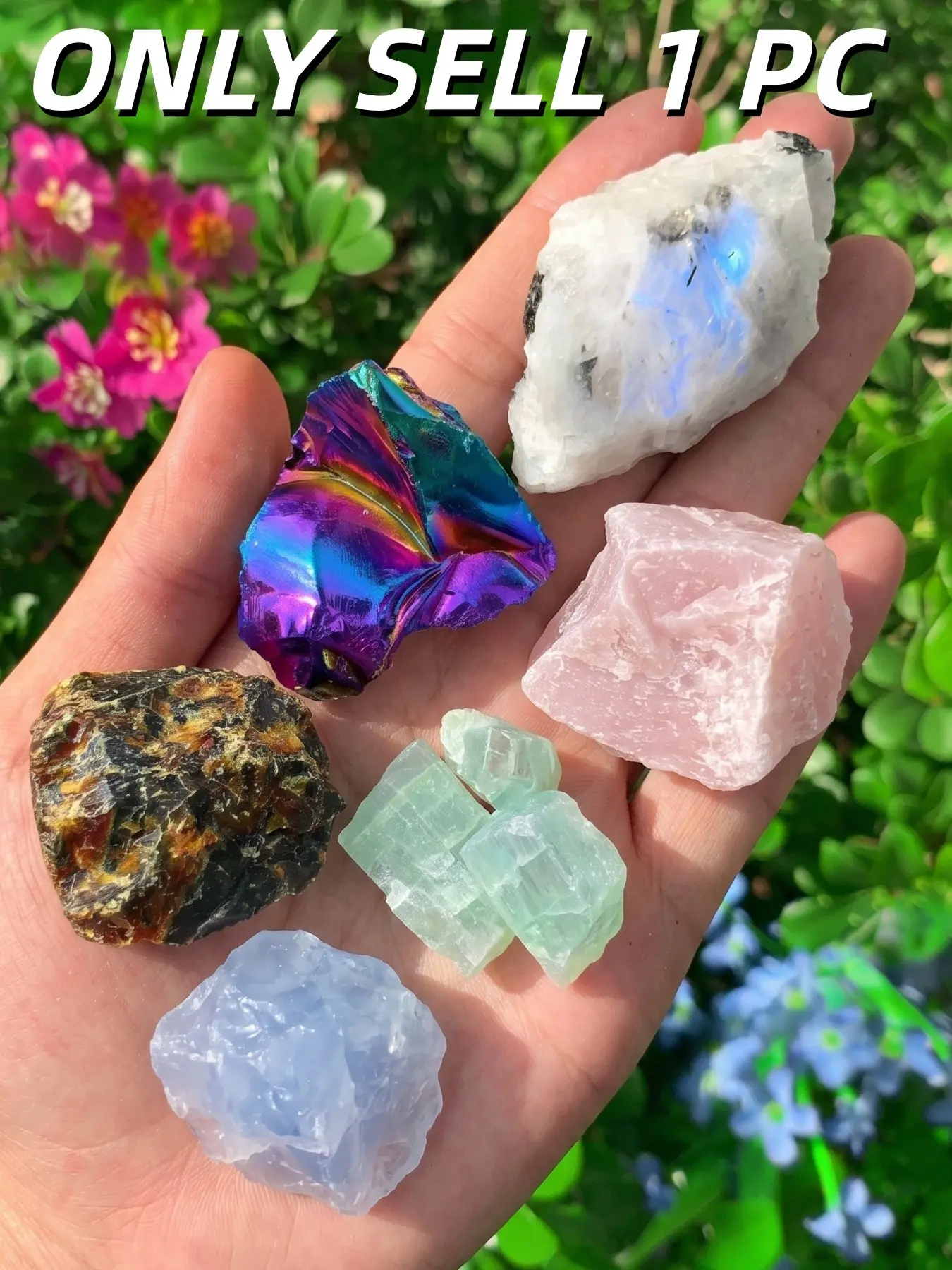 1pc Raw Rainbow Moonstone/Celestite/Pink Opal/Obsidian, Natural Crystal Decorative Stones, Crystal Decorative Ornaments, Featuring Natural Rough Iridescence, Perfect for Home Decoration, Yoga Gifts, And Mineral Collections, Gift for Graduation Season