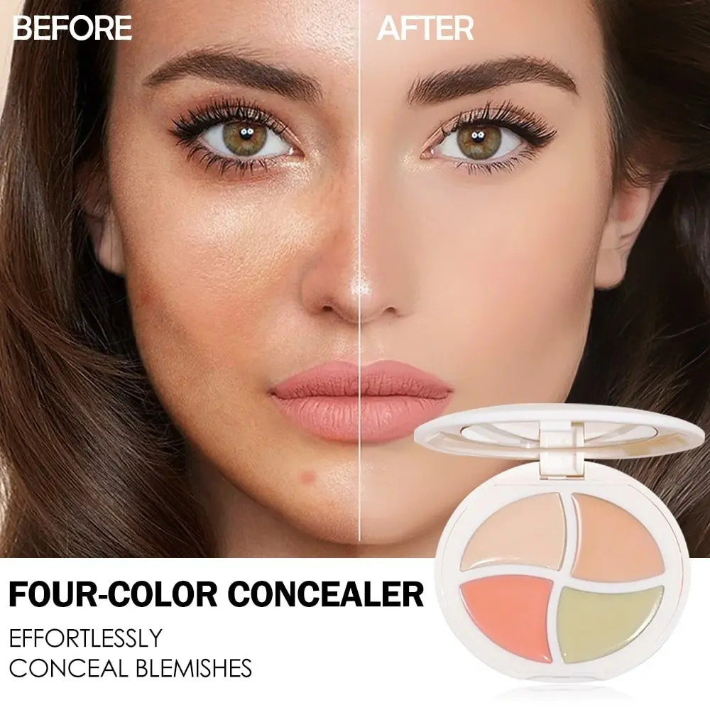 HISYI 4 Color Correcting Concealer Palette, Makeup Cosmetic Concealer, Multi Tone Corrective Cream Concealer For Targeted Coverage, Under-eye Dark Circles, Silky Formula No Caking Or Creasing, Mirror Compact For Portable Touch Ups