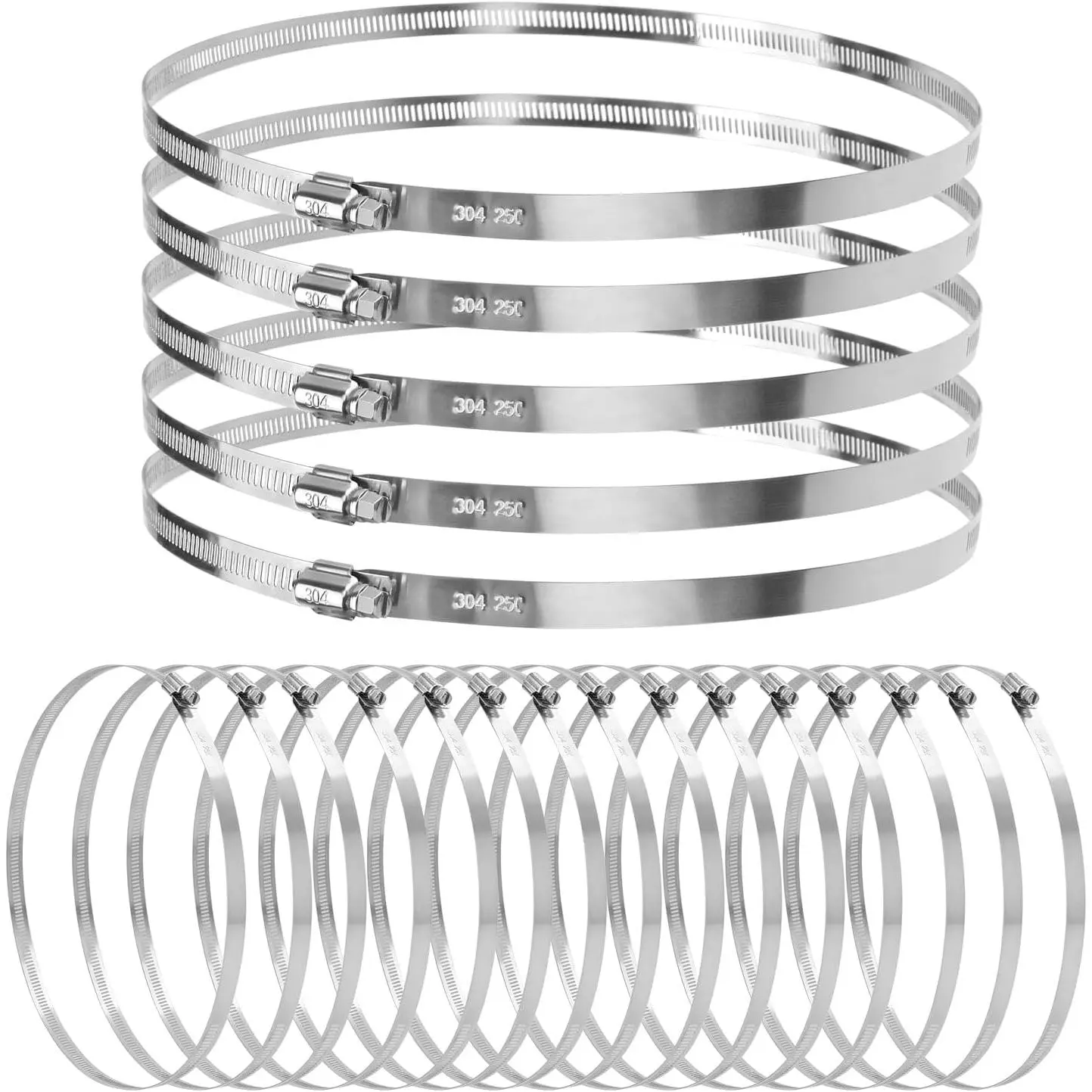 20 Pack 10 Inch Large Hose Clamps,  304 Stainless Steel Duct Clamps for Various Applications