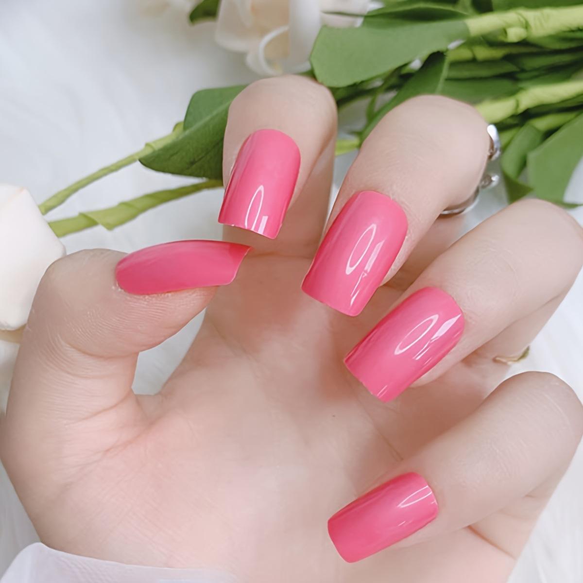 Wearable Women's Nail Art Wholesale Simple Medium-Long Square Solid Color Nail Tips Patch Wearable Nails