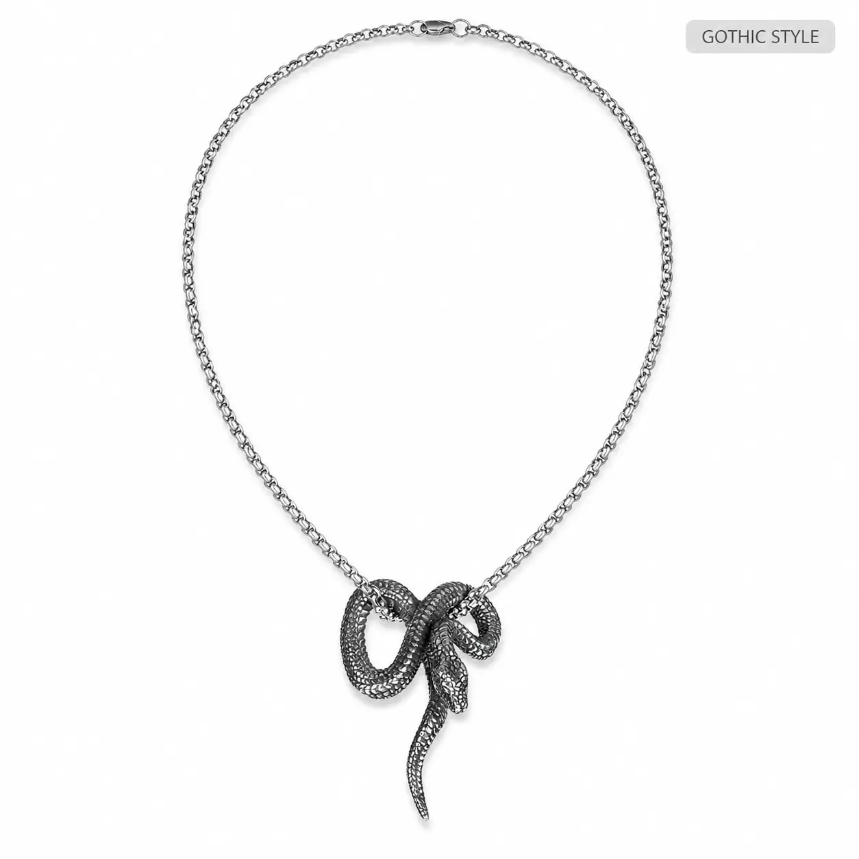 Snake Necklace for Men, Gothic Snake Pendant Jewelry, Vintage Stainless Steel Statement Necklace, Alternative Fashion Accessory