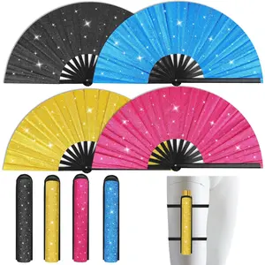 4 Pack 13.5 in Glitter Popping  Fans for Line Dancing Clack Fan That Make Sounds with Holster  Strap for EDM Festival Club Summer Clapping Party