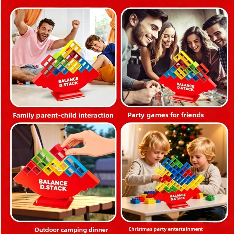 Balance Stacking Game, 64 Pcs Large Size Tetra Tower Stack Blocks, Family Board Game for Kids & Adults, Fun Party Favors for Birthday Christmas Halloween, Educational Toy to Improve Balance & Strategic Thinking, Durable Plastic Stacking Tower