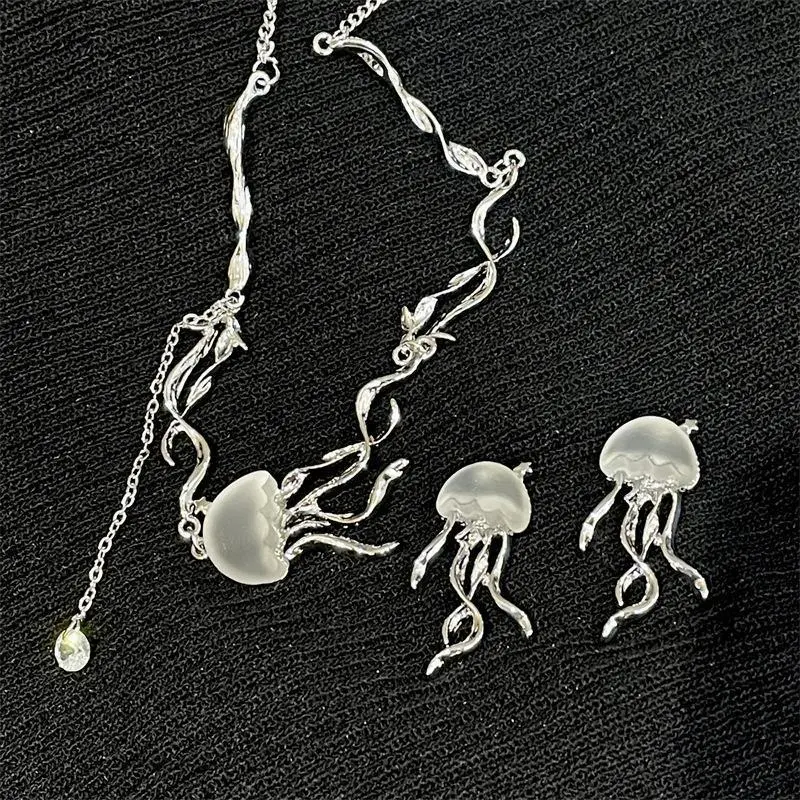 Women's New Fashion Resin Jellyfish-Starfish Pearl Pendant Tassel Collarbone Necklace, Goth Statement Costume Jewelry, Unisex Birthday Gift, Clavicle