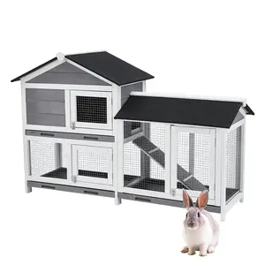 GARVEEGravee Two Floors 62" Wooden Outdoor Indoor Roof Waterproof Bunny Hutch Rabbit Cage Guinea Pig Coop PET House for Small to Medium Animals with Stairs and Cleaning Tray PET537