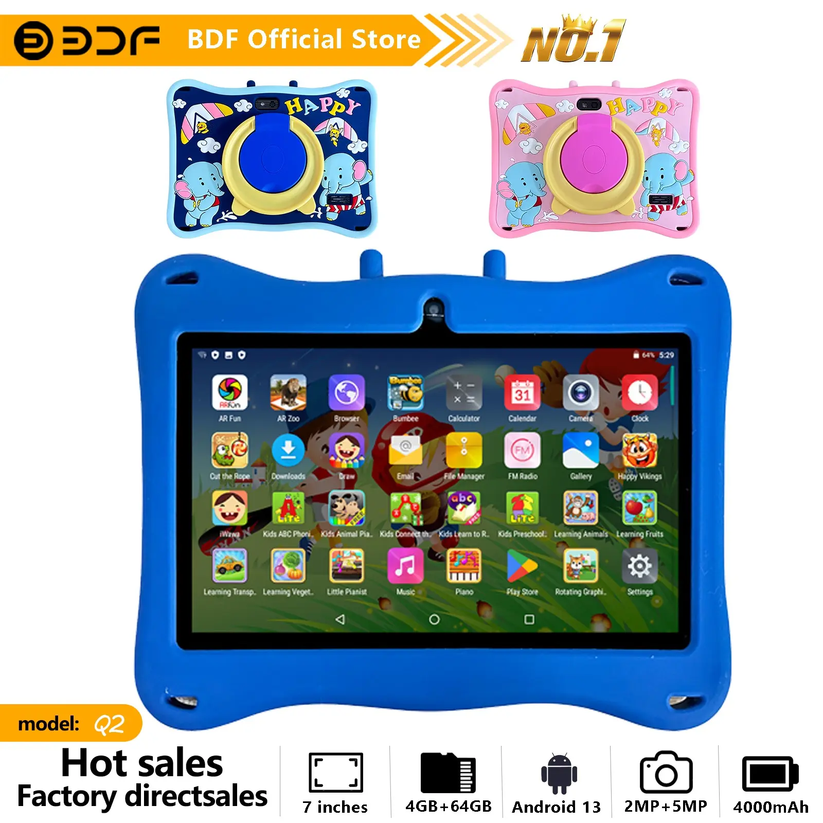 Educational Tablet, Android Learning Tablet, Android Tablets, 7-Inch Android 13, 4GB RAM 64GB Storage, Quad-Core Processor, 1280x800 HD Screen, Dual Cameras, 4000mah Battery