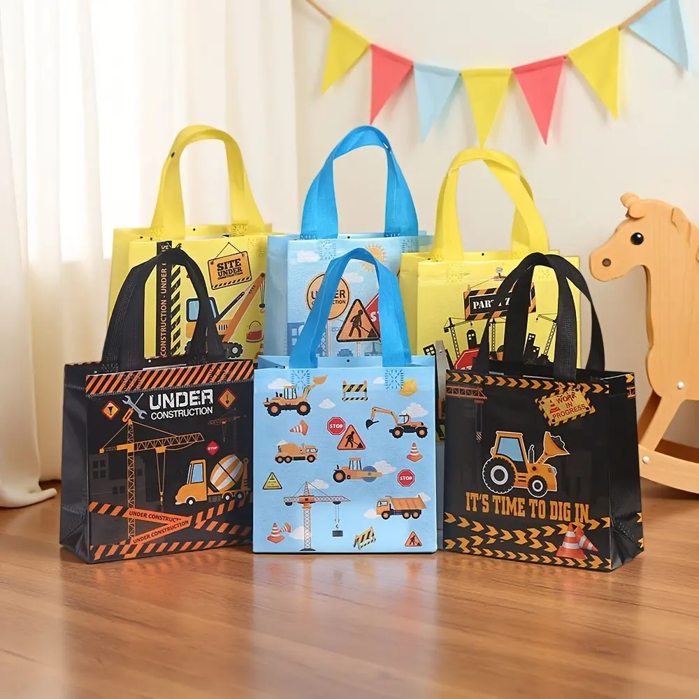 18pcs/36pcs Construction Vehicle Theme Party Gift Bags, Excavator Print, 7.9"x7.7"x3.5", Birthday Gifts, Handles, Perfect for Parties