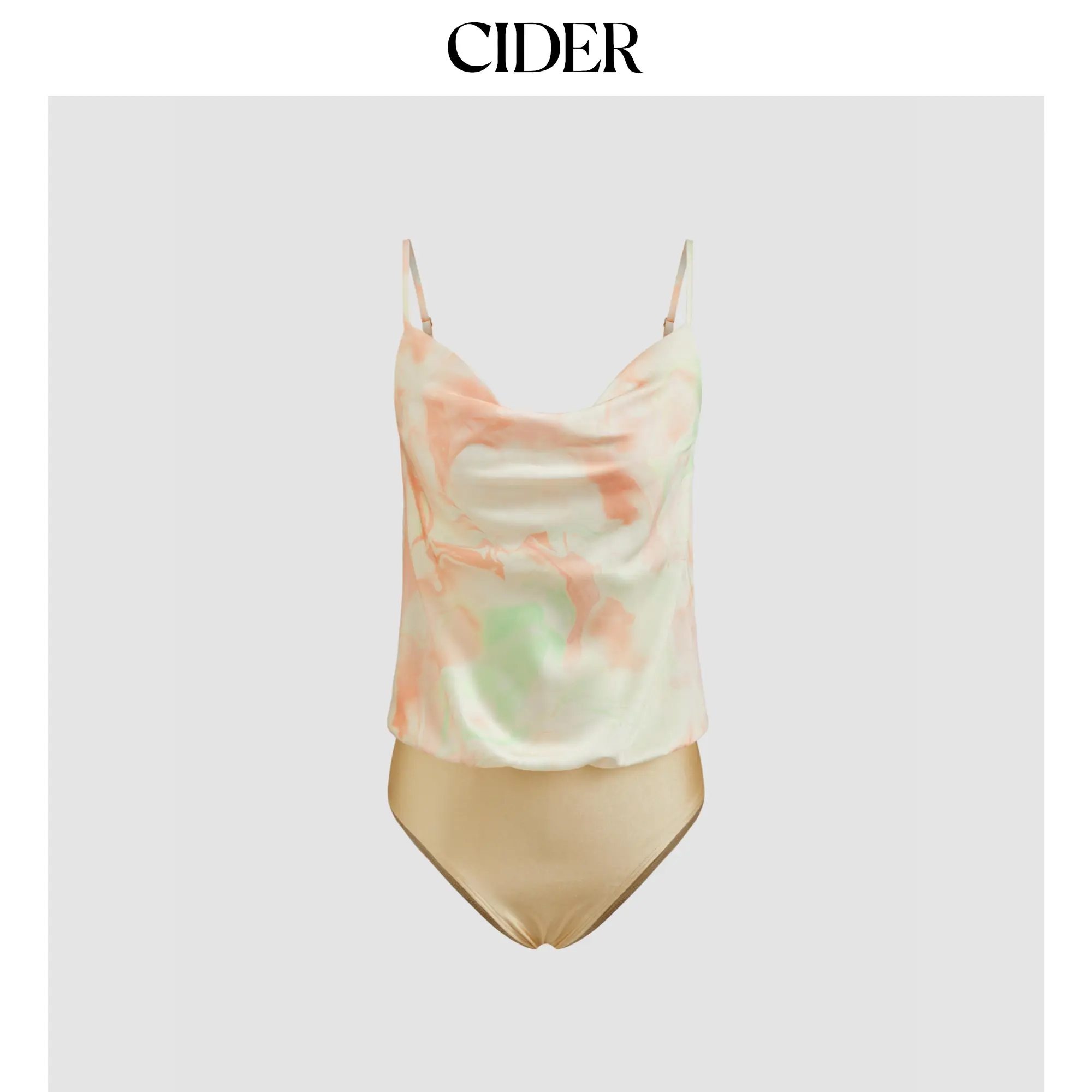 Cider [size 2-26] Satin Cowl Neck Tie Dye Cami Bodysuit