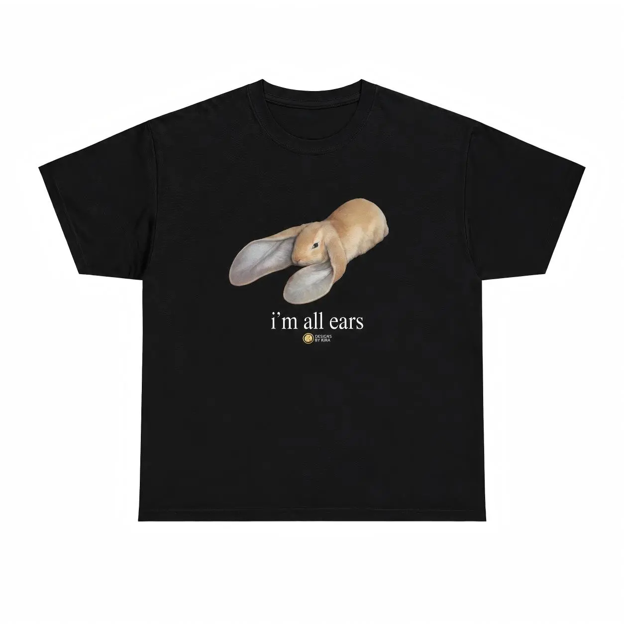 Unisex Casual Relaxed Short-Sleeve Cotton Graphic Print Tee - All Ears Bunny Motif, Outdoor Wear, All-Season Sports Top, Cold Wash Only