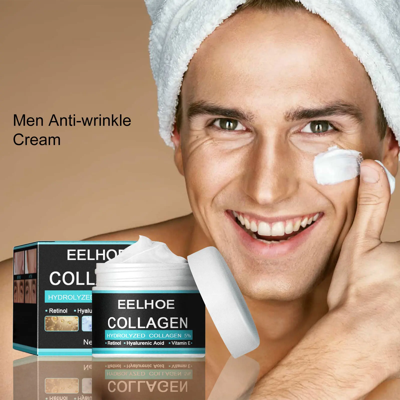 EELHOE 50g Hydrolyzed Collagen Facial Cream - Retinol, Hyaluronic Acid, Vitamin E & Glycerin Infused Moisturizer for Gentle Nourishing Daily Face Care, Smooth Skin, Moisturizers