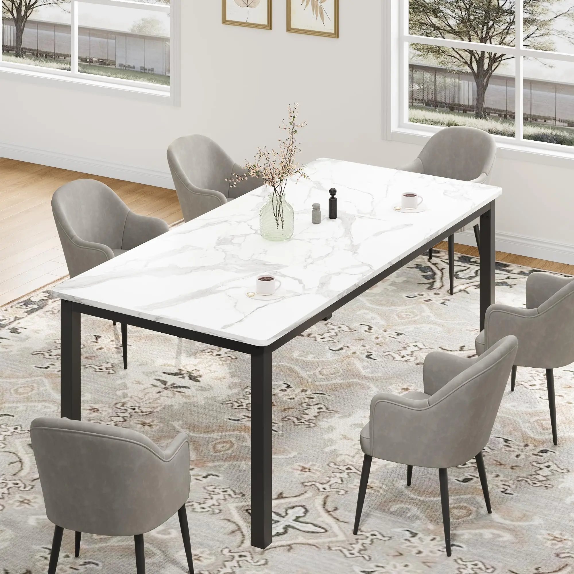 Garvee 71 Inch Industrial Dining Table, Large Rectangle Kitchen Table with Metal Legs, Round Corners, Wooden Conference Desk for Dining Room, Living Room, Only Table