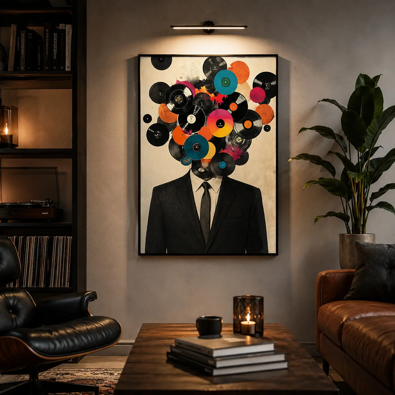 Vinyl Records Wall Art Printable, Vintage Collage Man In Suit, Modern Wall Decor, DJ Retro Music Lover Gift, Pop Art Home Decor, Digital Download, Canvas Wall Art, Vintage Music Poster, Record Player Decor, Music Room Decoration, Unique Gift Idea