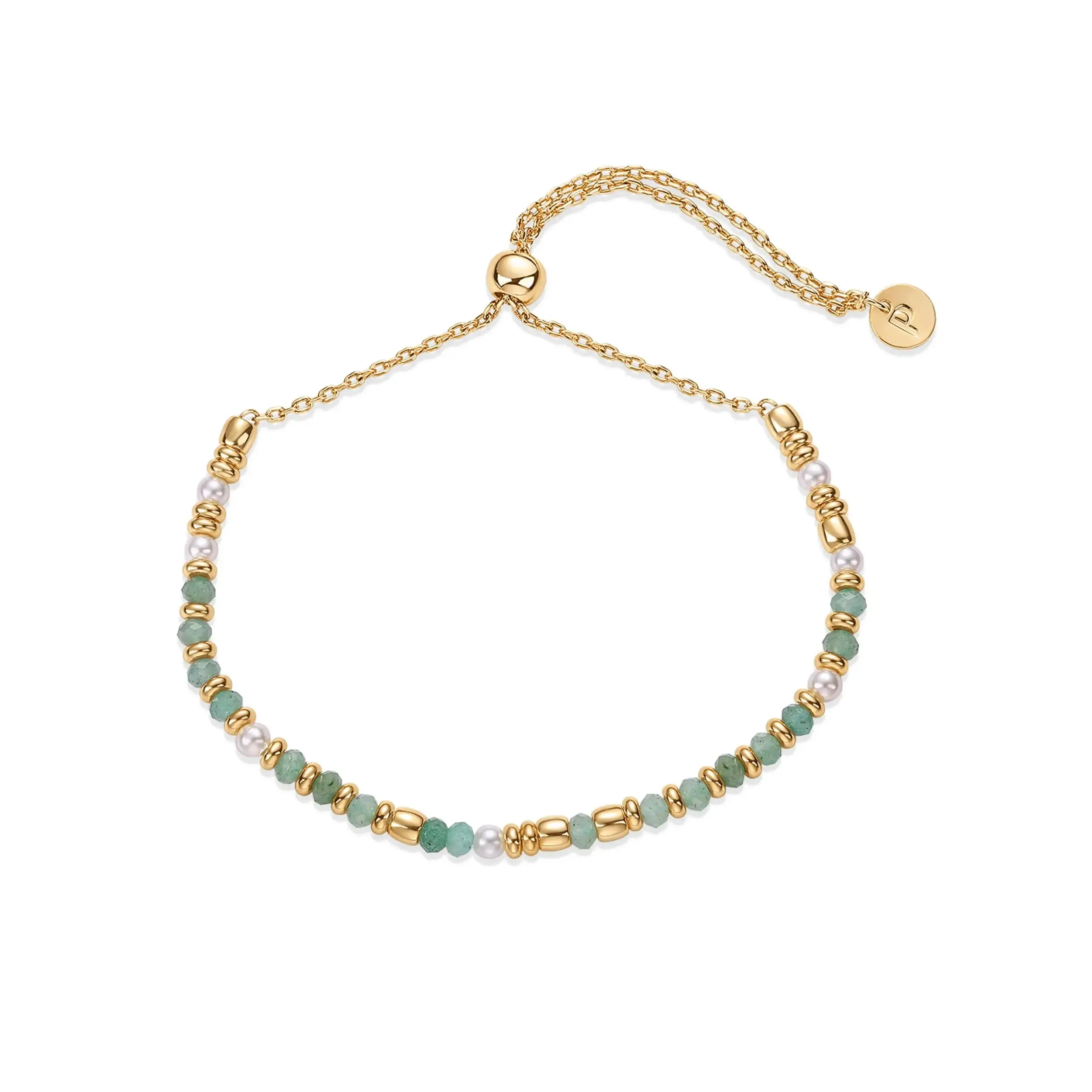 DOUX 18K Yellow Gold Plated Women's Beaded Gemstones Adjustable Slider Bracelets