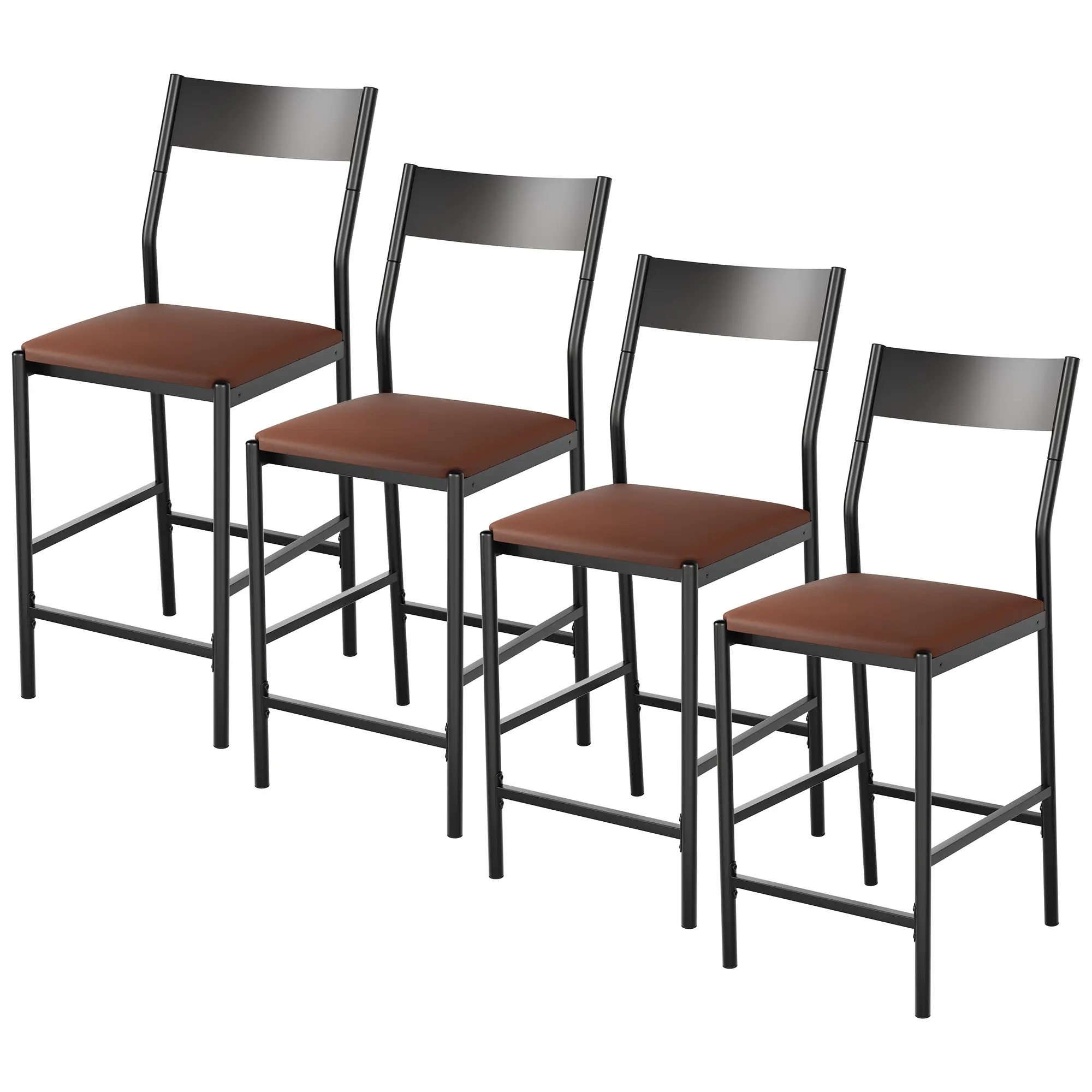 4-Piece Modern 24-in Bar Stools Set - Counter Height PU Leather Furniture with Backrest & Footrests, 300lb Capacity for Kitchen, Dining Room