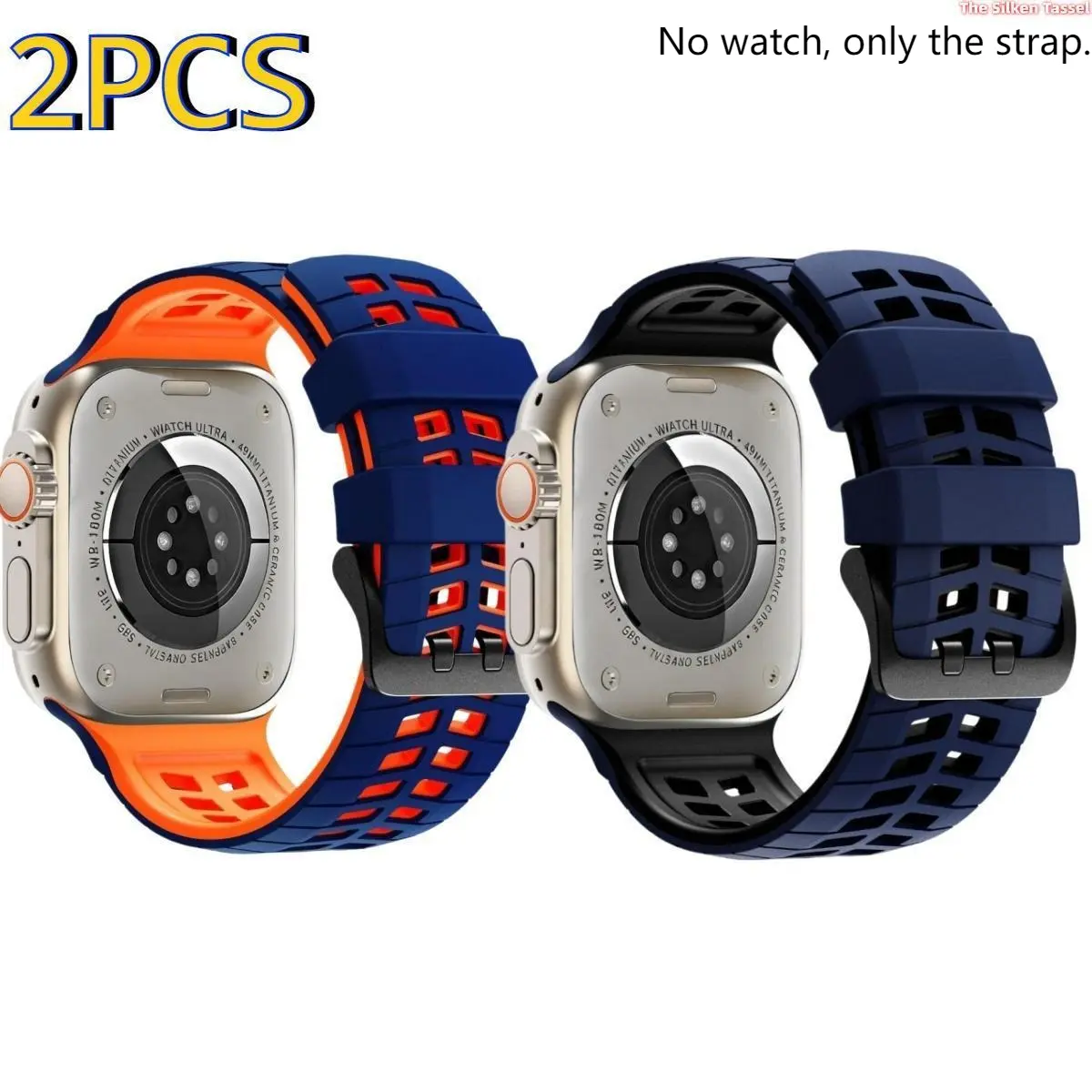 2PCS Two Tone Double Hole Silicone Watch Band, Adjustable Breathable Strap Compatible with Apple Watch 1 To S11 And Ultra, Soft Comfortable Accessory for Sports And Daily Wear (Strap Only)