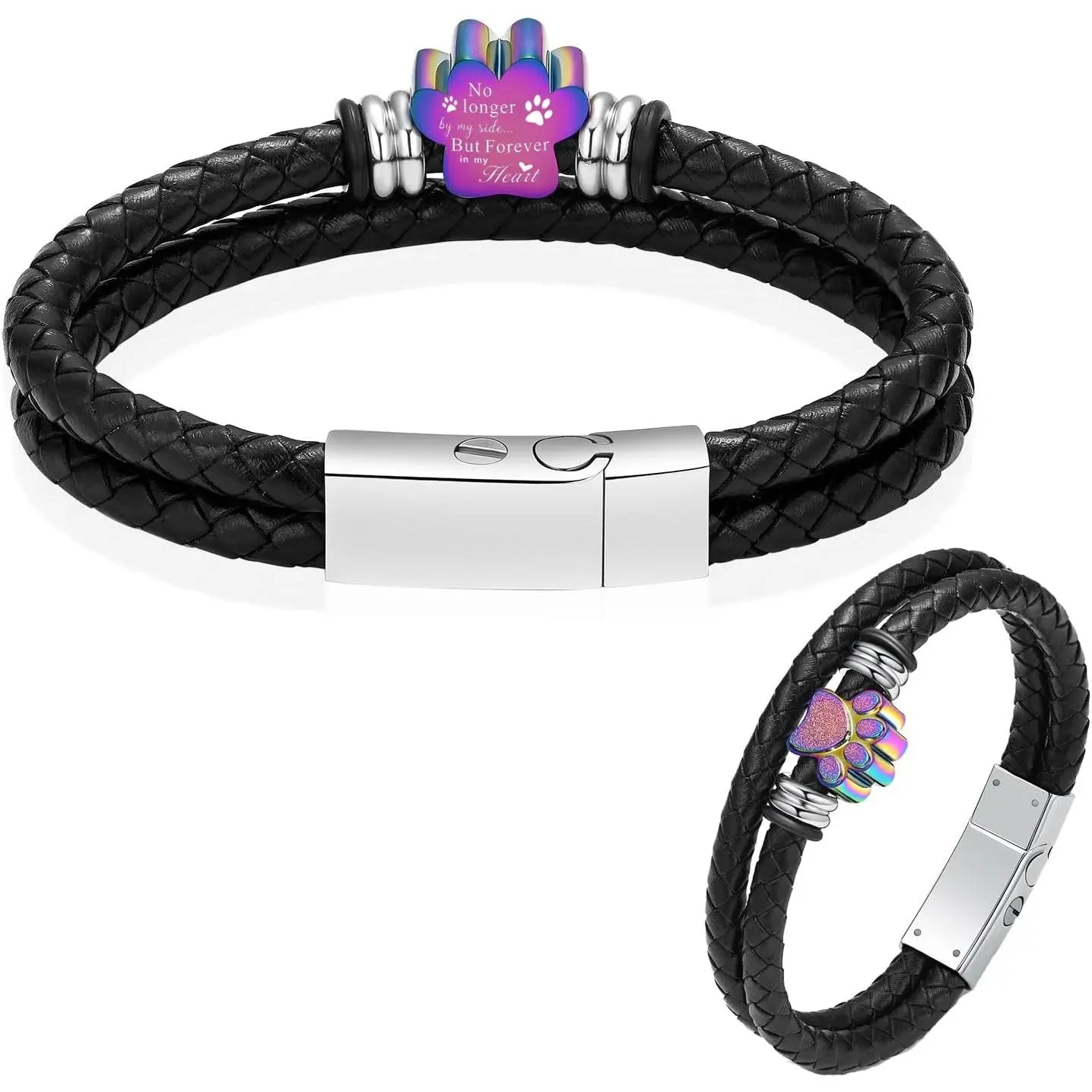 Paw Print Urn Bracelet for Ashes  Cremation  | for Women Men,Stainless Steel,Memorial Leather Bangle,Ash Holder for  ,  of Loved Ones,,Fill Tool