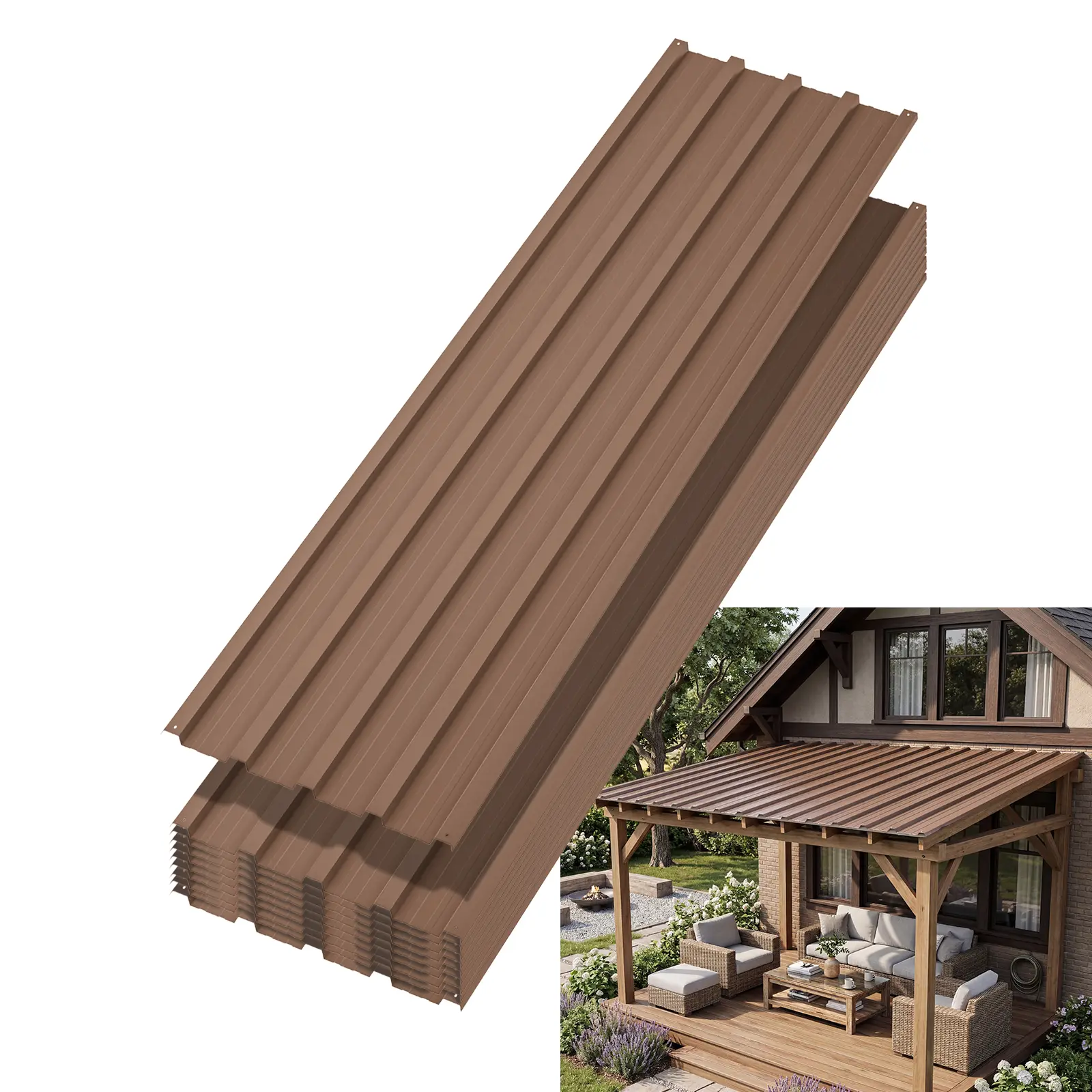 17.72"×73.23" Metal Roofing Panels – 10-Pack Waterproof Corrugated Galvanized Steel Sheets with Screws, Heavy-Duty Roofing for Carports, Pergolas, and Sheds – Easy to Install