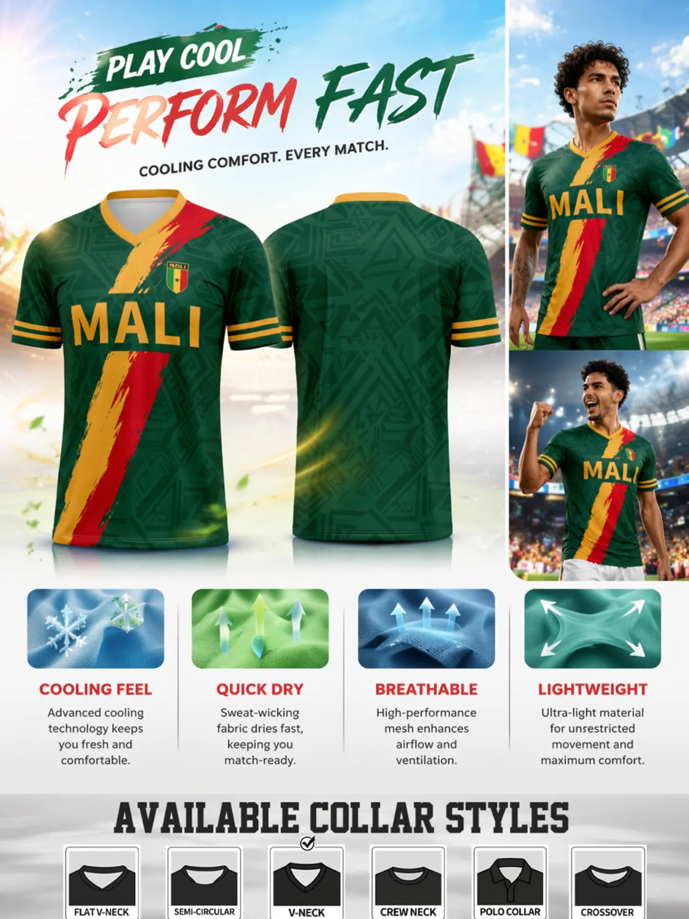 2026 Mali Soccer Jersey, Short Sleeve High-Performance Top, Deep Base, Geometric Pattern, Quick-Dry, Breathable, Sporty Style, Lightweight Jersey