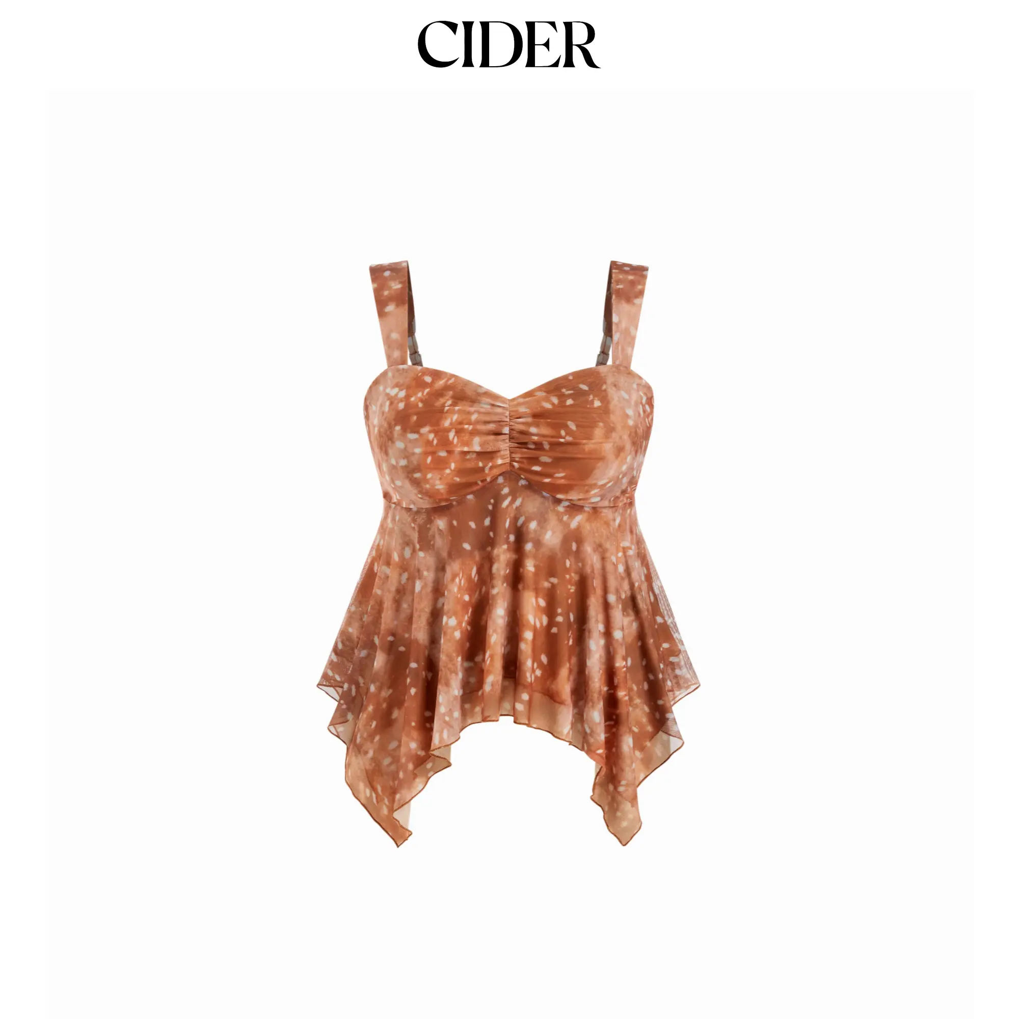 Cider Mesh Deer Sweetheart Neck Ruffle Hem Cami Top Curve & Plus SummerFinds