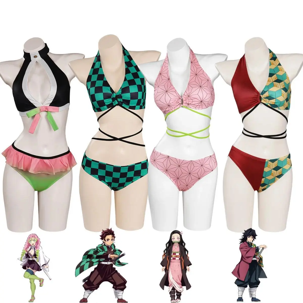 Anime Kamado Tanjirou Kamado Nezuko Tomioka Giyuu Kanroji Mitsuri Cosplay Costume Summer Day Swimsuit Woman Sexy Bikini Suit