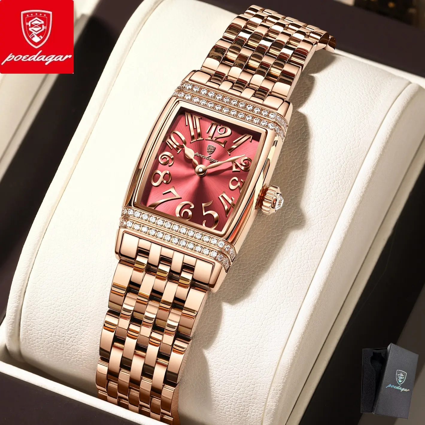POEDAGAR Women's Quartz Watch - Exquisite Compact Wine Barrel Shape, Analog Dial, Quartz Drive, Stainless Steel Strap, Waterproof, Date Display, Simple Fashion Design