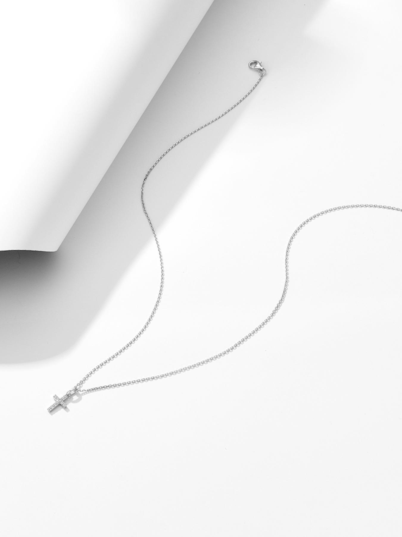 925 Sterling Silver Synthetic Zircon Inlaid Cross Pendant Necklace, Fashion Jewelry for Party, Daily Clothing Decor, Trendy All-match & Exquisite Jewelry for Gift, Cross Design Pendant