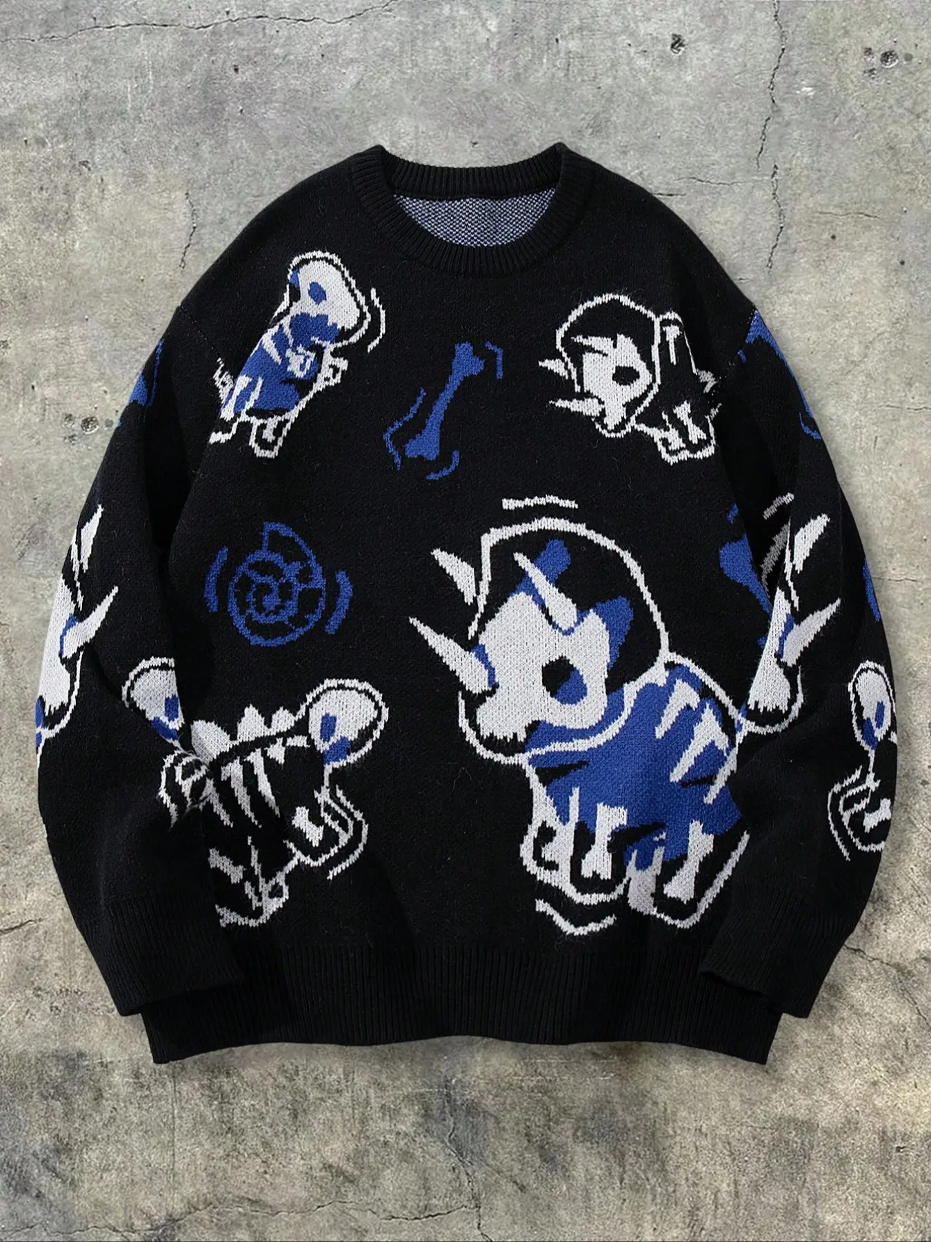 Men's Street Style Streetwear Dinosaur Print Cardigan, Long Sleeve Loose-Fit H-Type, Casual Knit Top, Perfect Gift for Him